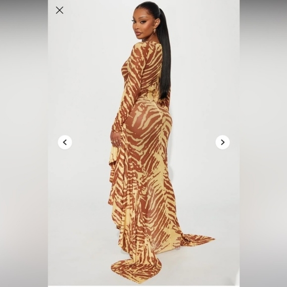 NWT/ Fashion Nova Run Wild Mesh Maxi Dress - Yellow/combo Med - Picture 5 of 11